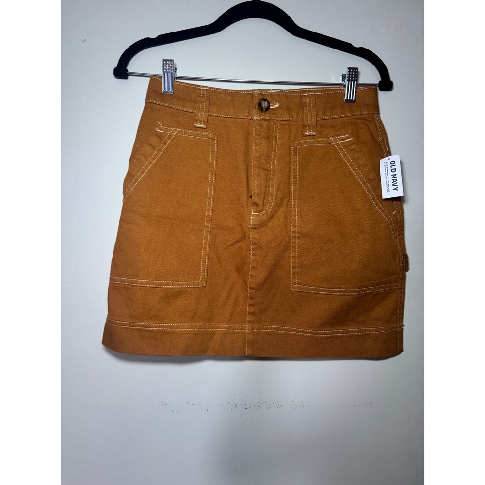 Old Navy Womens Carpenter Mini Skirt Brown Canvas Utility Hammer Loop Size 0 NWT